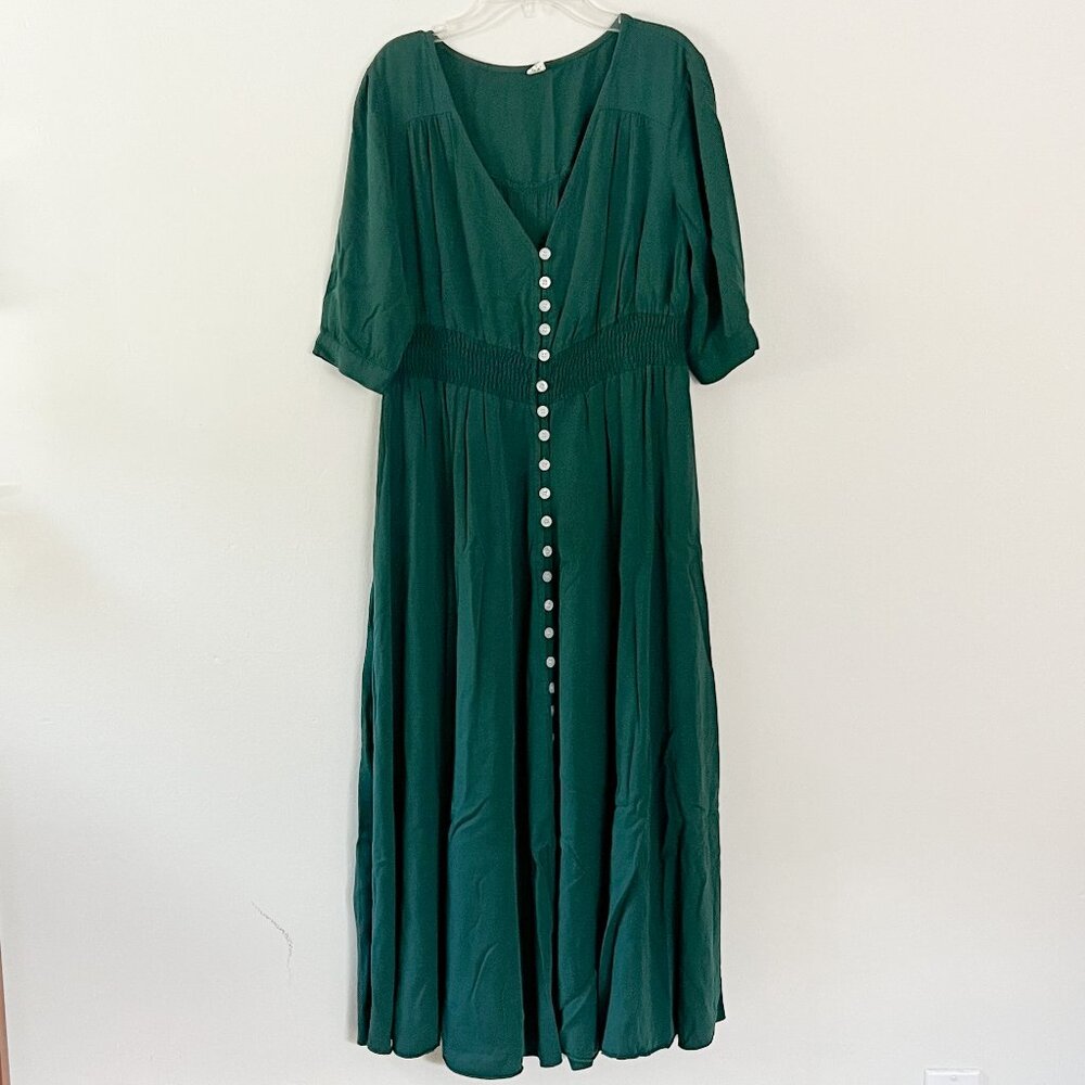 green button front midi summer dress M